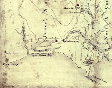 This is a map of the area around Norfolk, Virginia, 1775.